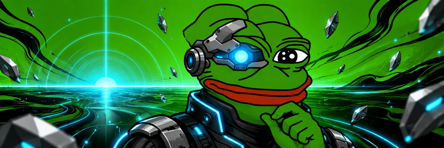 Artificial Pepe scanning a luminous digital horizon